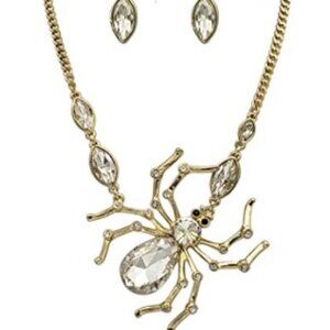 GOTH CRYSTAL SPIDERSTATEMENT NECKLACE EARRINGS SET 3D